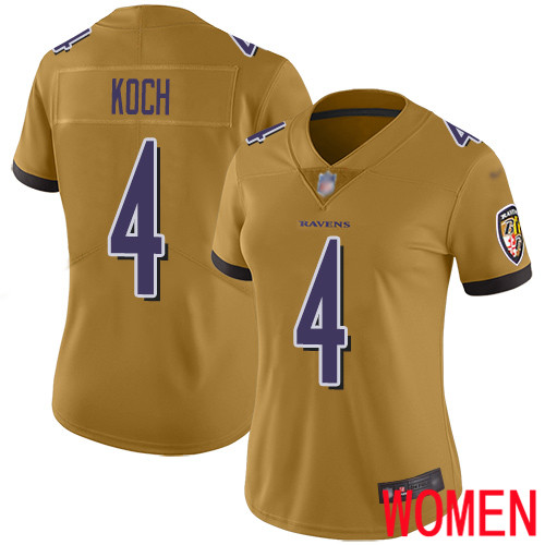 Baltimore Ravens Limited Gold Women Sam Koch Jersey NFL Football #4 Inverted Legend->youth nfl jersey->Youth Jersey